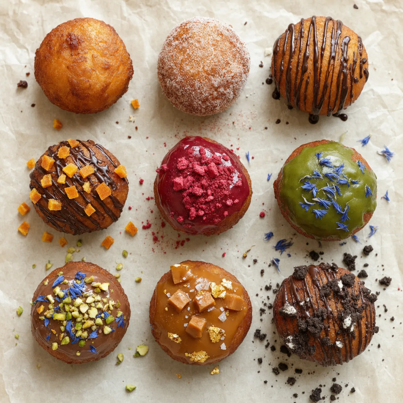 Flatlay of the nine Golden Puffs flavours