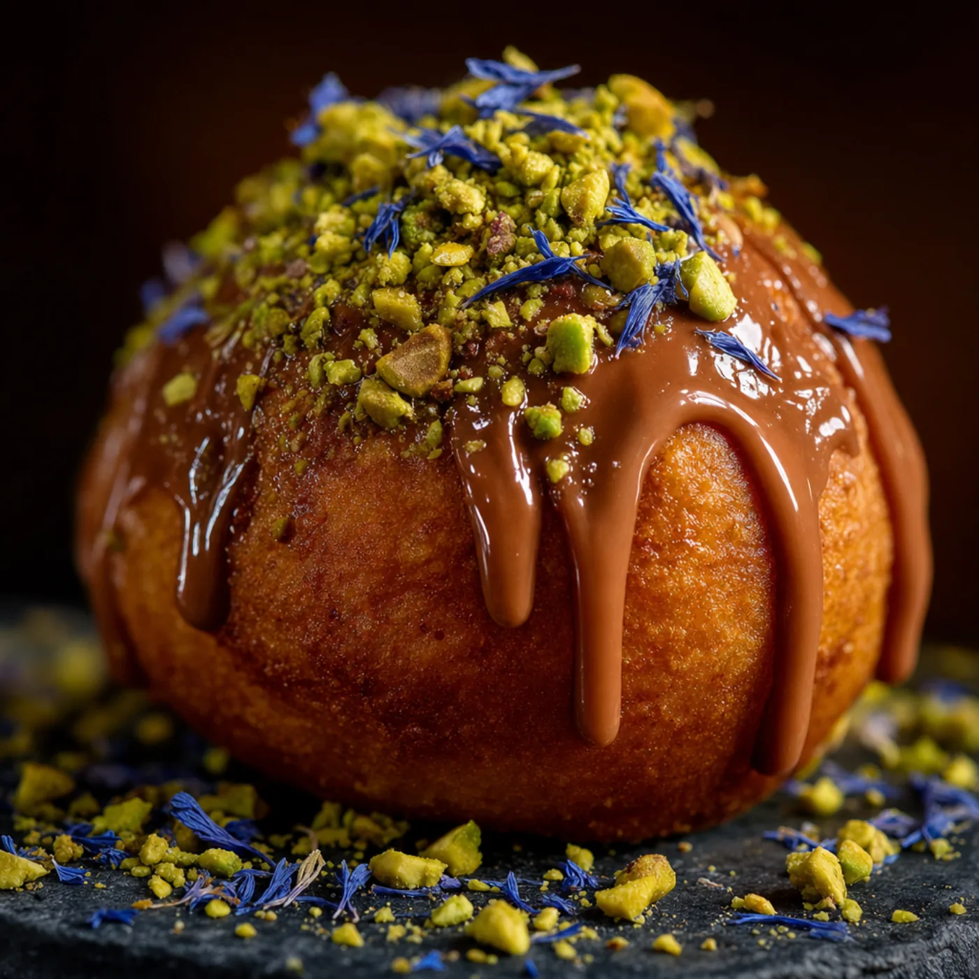Golden Puffs puff puff — chocolate pistachio close-up