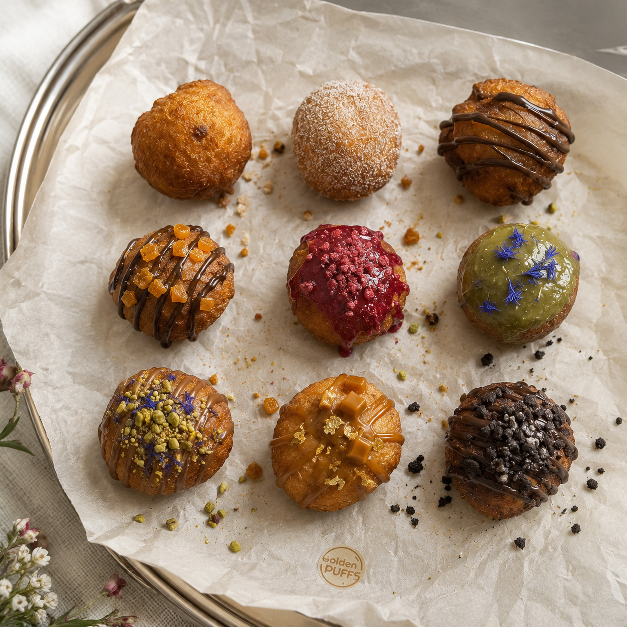 Tray of refined golden treats